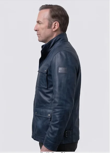 The Accountant 2 Christian Wolff Navy Blue Leather Field Jacket - Image 2
