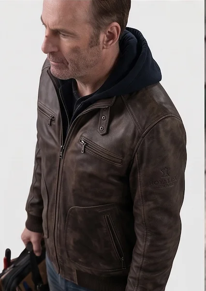 Nobody 2 Hutch Mansell Distressed Brown Leather Bomber Jacket - Image 2