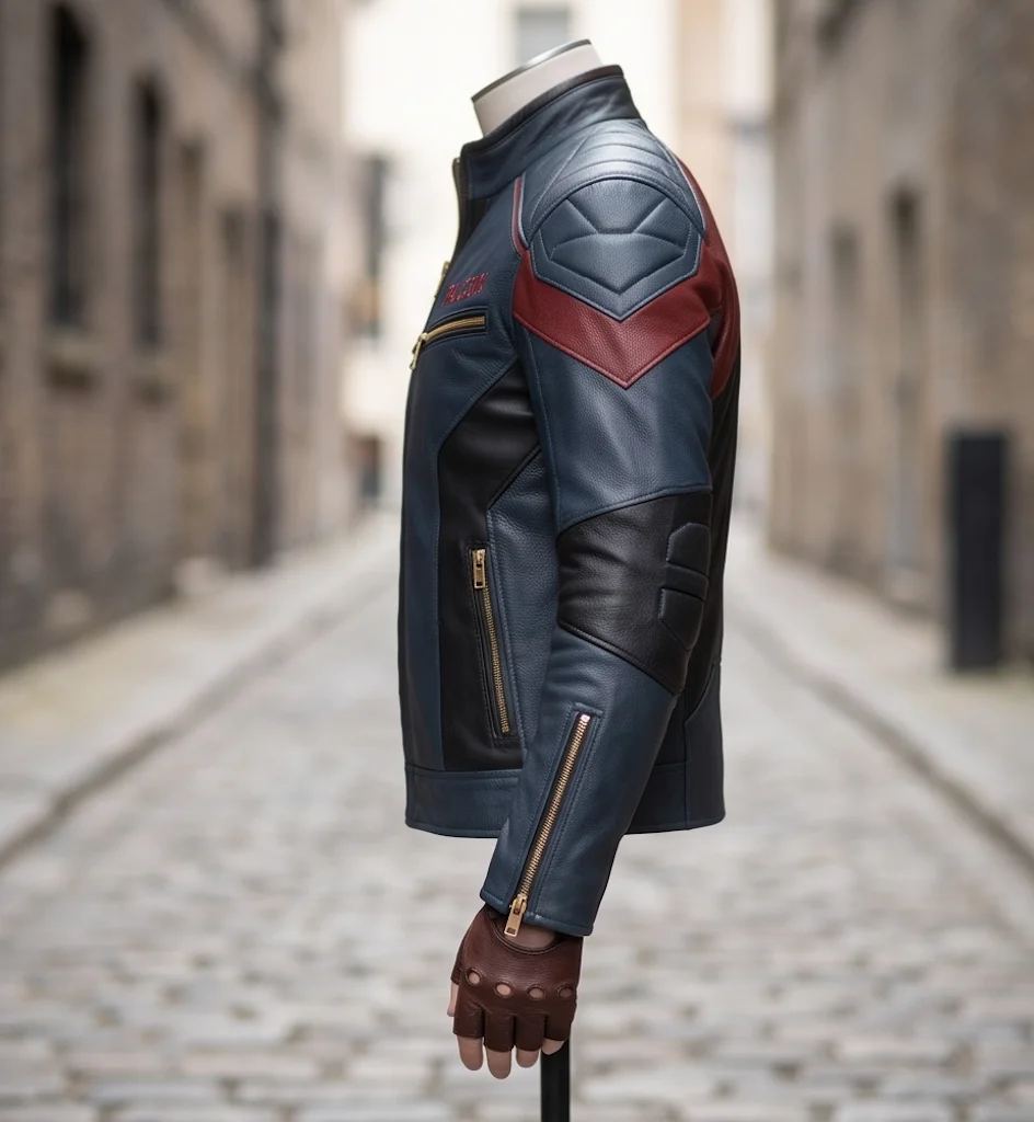 Falcon Superhero Blue and Maroon Genuine Leather Jacket - Image 3