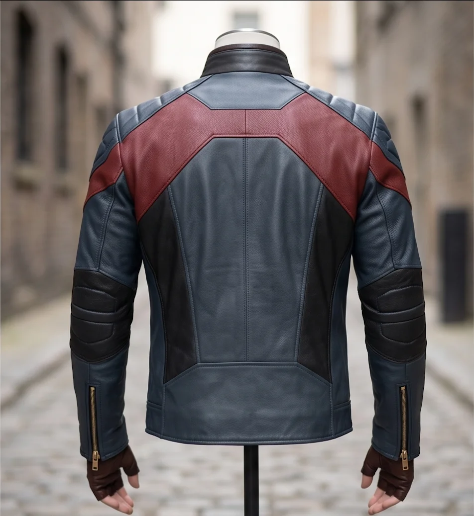 Falcon Superhero Blue and Maroon Genuine Leather Jacket - Image 6