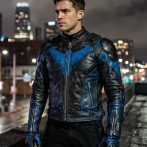Nightwing Modern Tactical Blue Leather Jacket