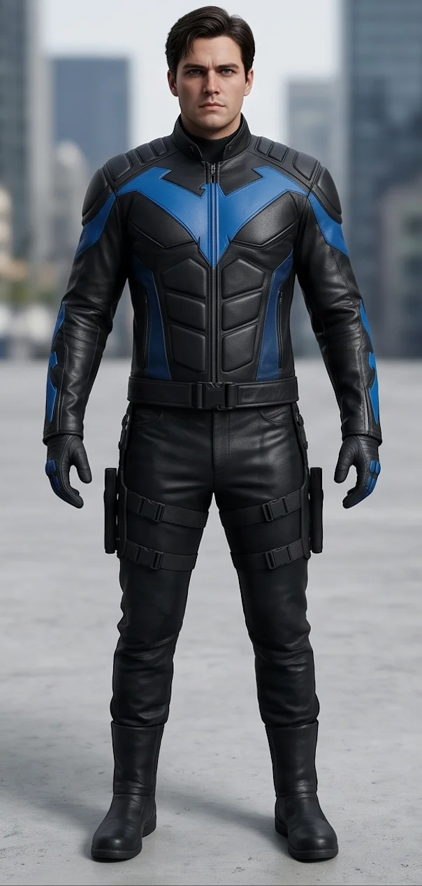 Nightwing Modern Tactical Blue Leather Jacket - Image 2