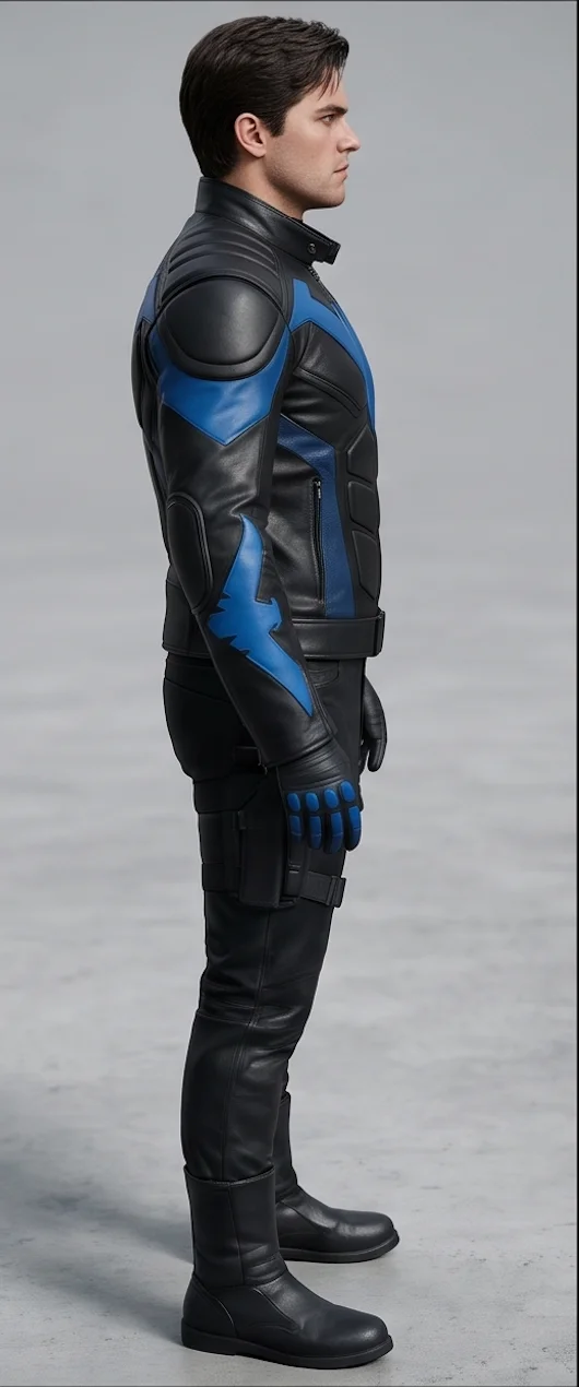 Nightwing Modern Tactical Blue Leather Jacket - Image 6