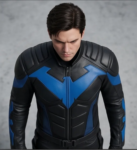 Nightwing Modern Tactical Blue Leather Jacket - Image 4