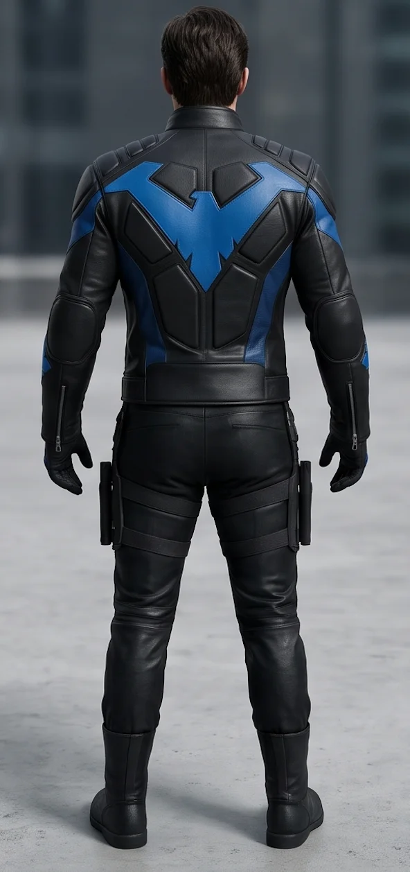 Nightwing Modern Tactical Blue Leather Jacket - Image 3