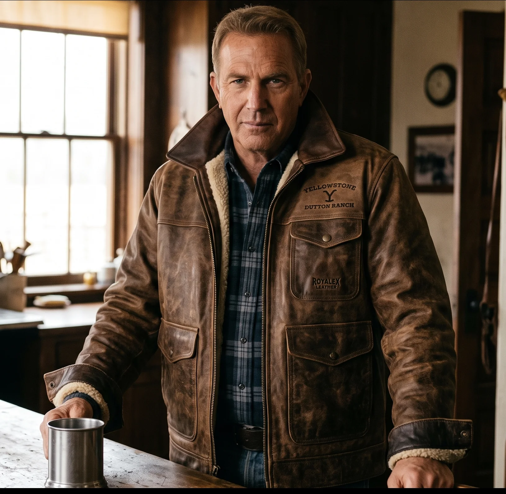 John Dutton Yellowstone Leather Jacket – Distressed Brown Ranch Edition
