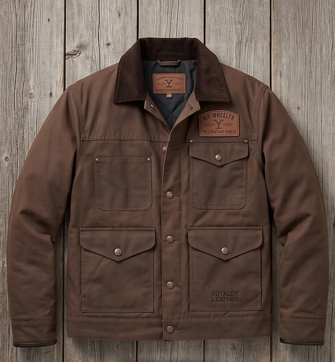 Rip Wheeler Yellowstone Waxed Canvas Jacket – Dutton Ranch Black Edition - Image 2