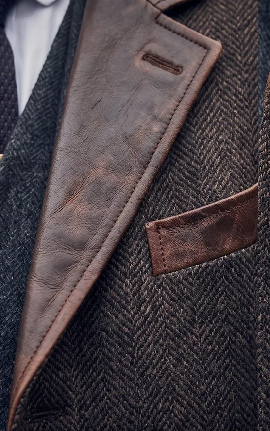 Arthur Shelby Trench Coat – Brown Herringbone & Leather Peaky Blinders Style - Image 5