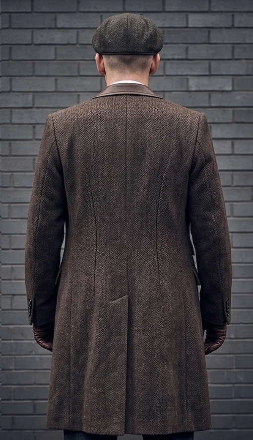 Arthur Shelby Trench Coat – Brown Herringbone & Leather Peaky Blinders Style - Image 4