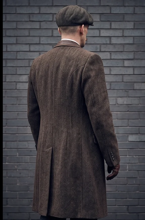 Arthur Shelby Trench Coat – Brown Herringbone & Leather Peaky Blinders Style - Image 3
