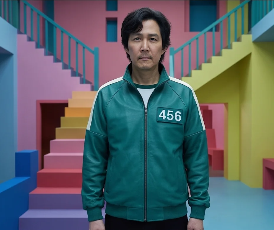 Squid Game Seong Gi-Hun 456 Green Leather Jacket - Image 2
