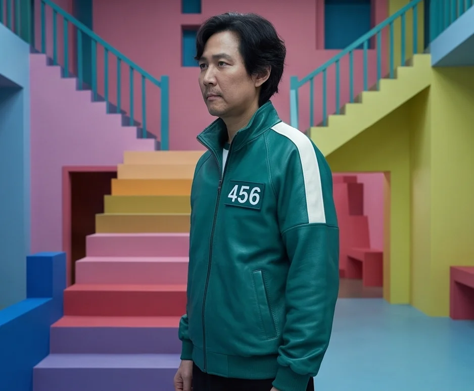Squid Game Seong Gi-Hun 456 Green Leather Jacket - Image 6