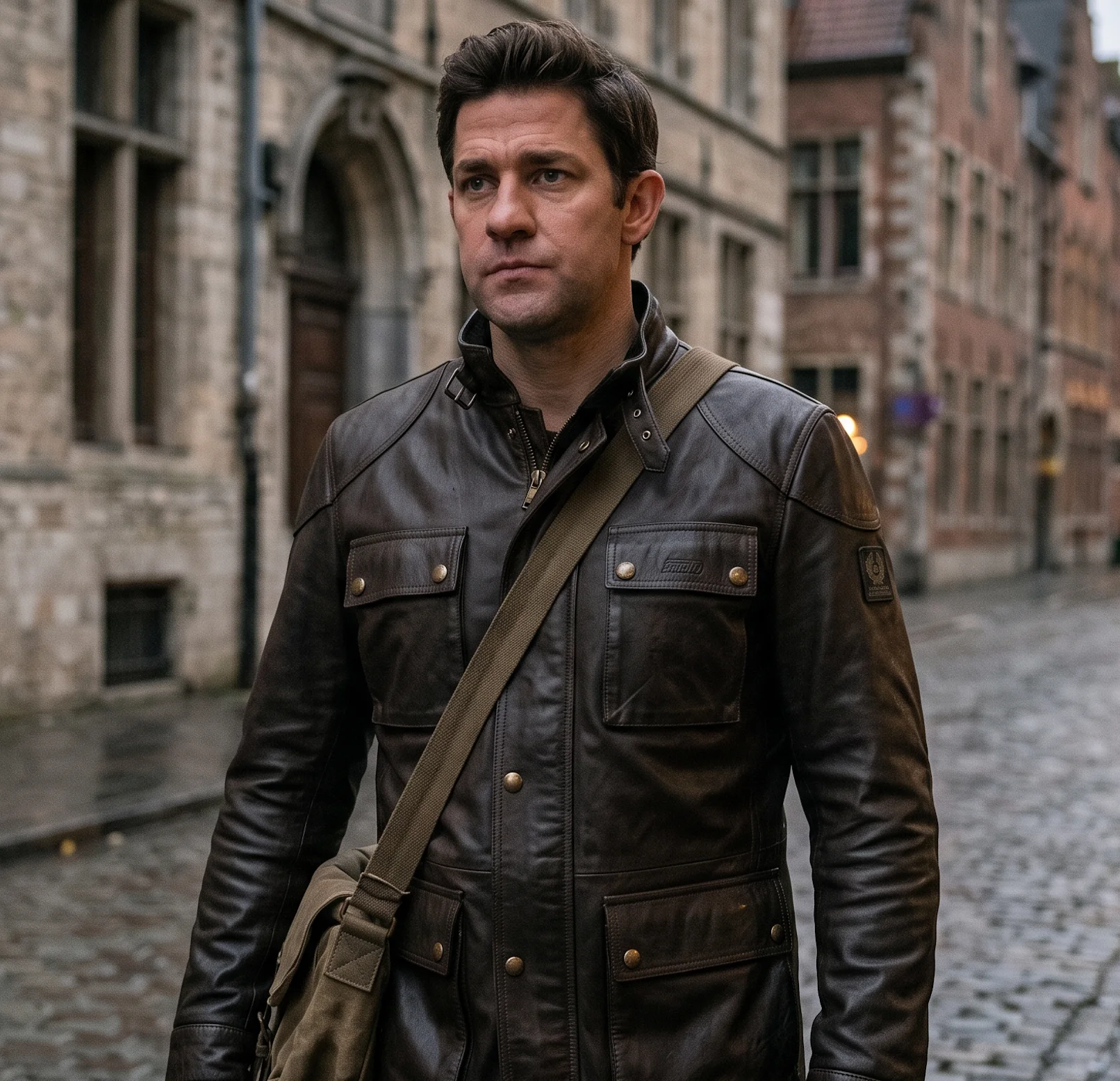 Jack Ryan Season 3 John Krasinski Brown Leather Field Jacket