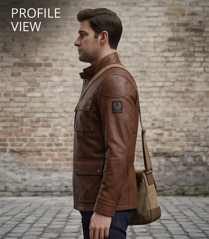 Jack Ryan Season 3 John Krasinski Brown Leather Field Jacket - Image 5