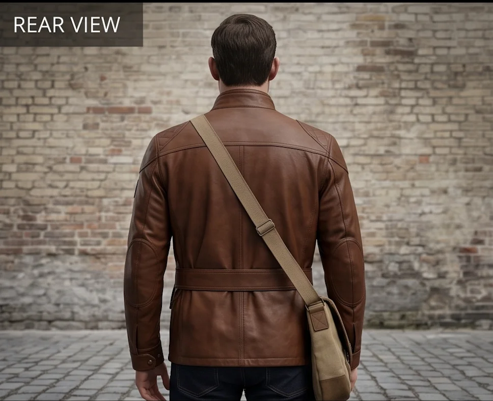 Jack Ryan Season 3 John Krasinski Brown Leather Field Jacket - Image 3
