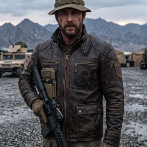 Captain Price Task Force 141 Men’s Distressed Brown Leather Tactical Field Jacket