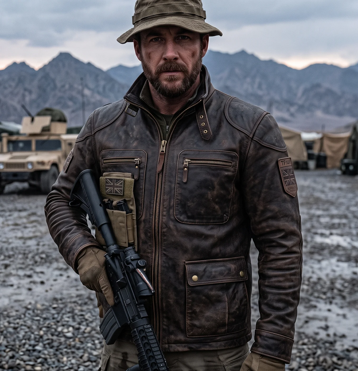 Captain Price Task Force 141 Men’s Distressed Brown Leather Tactical Field Jacket