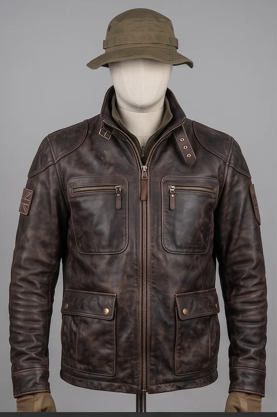 Captain Price Task Force 141 Men’s Distressed Brown Leather Tactical Field Jacket - Image 2