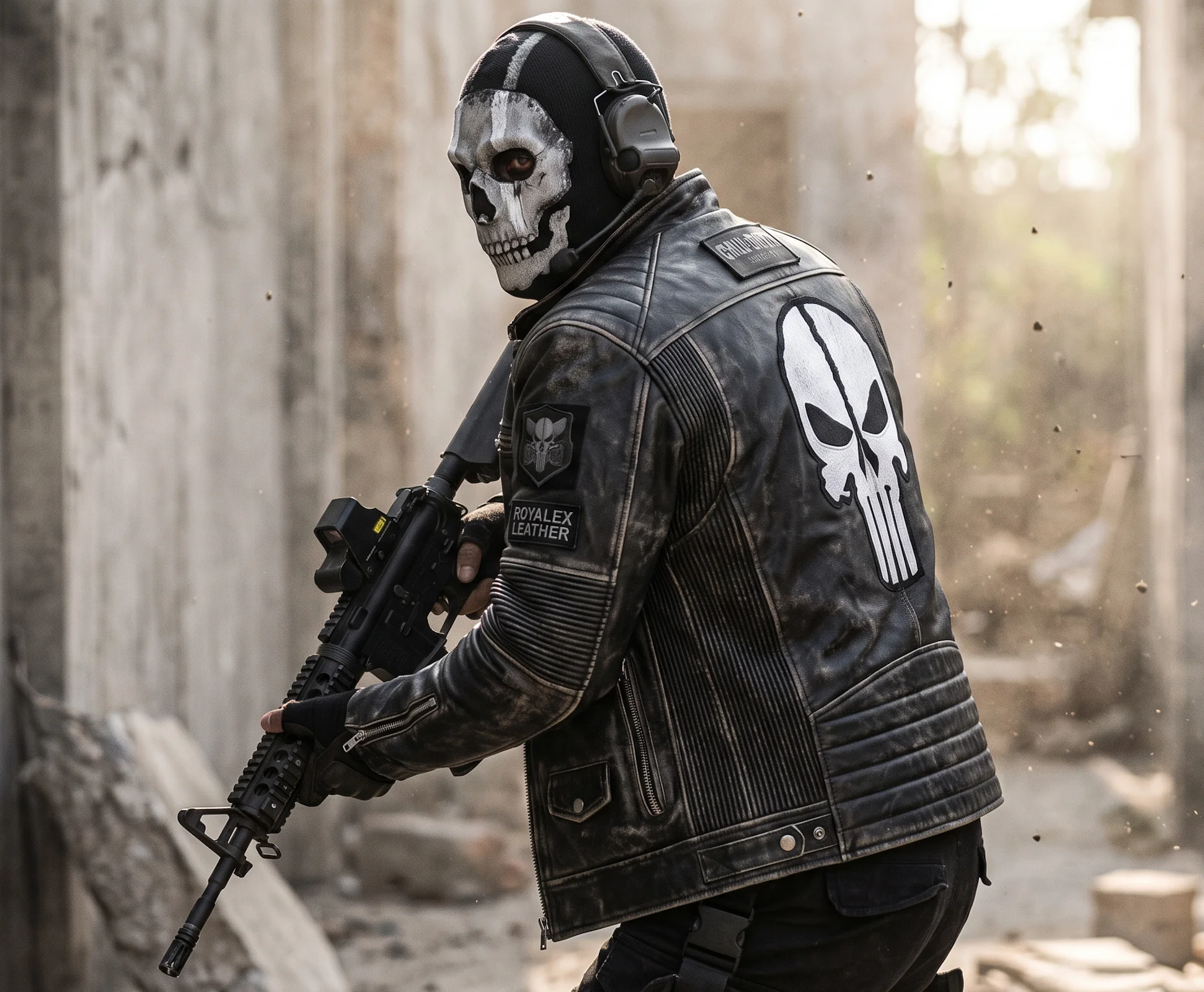 Call of Duty Ghost Distressed Leather Jacket – Men’s Biker Style Skull Outerwear