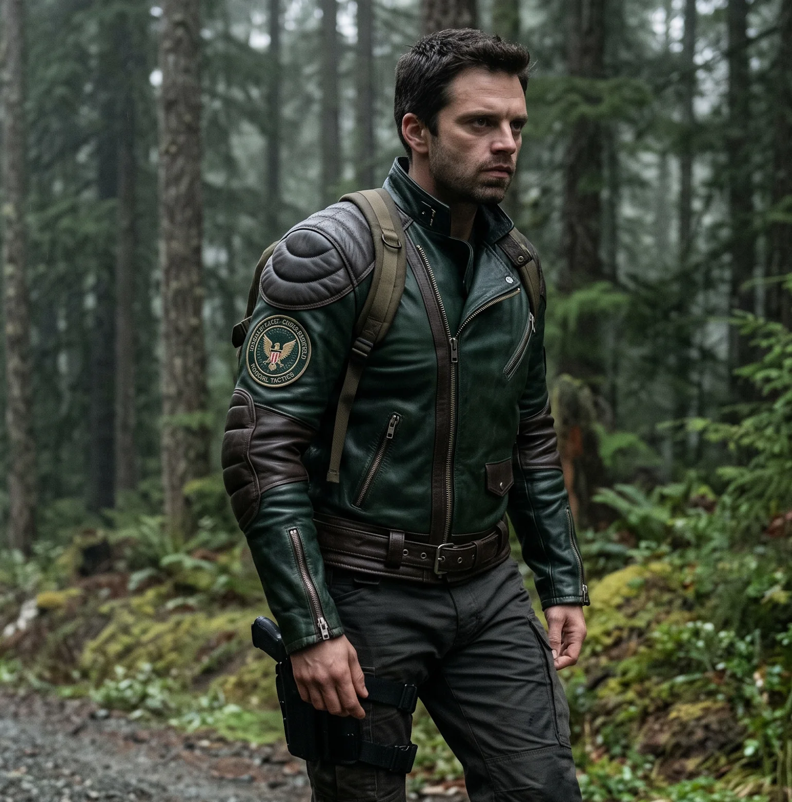 Tactical Operative Forest Green & Brown Leather Jacket