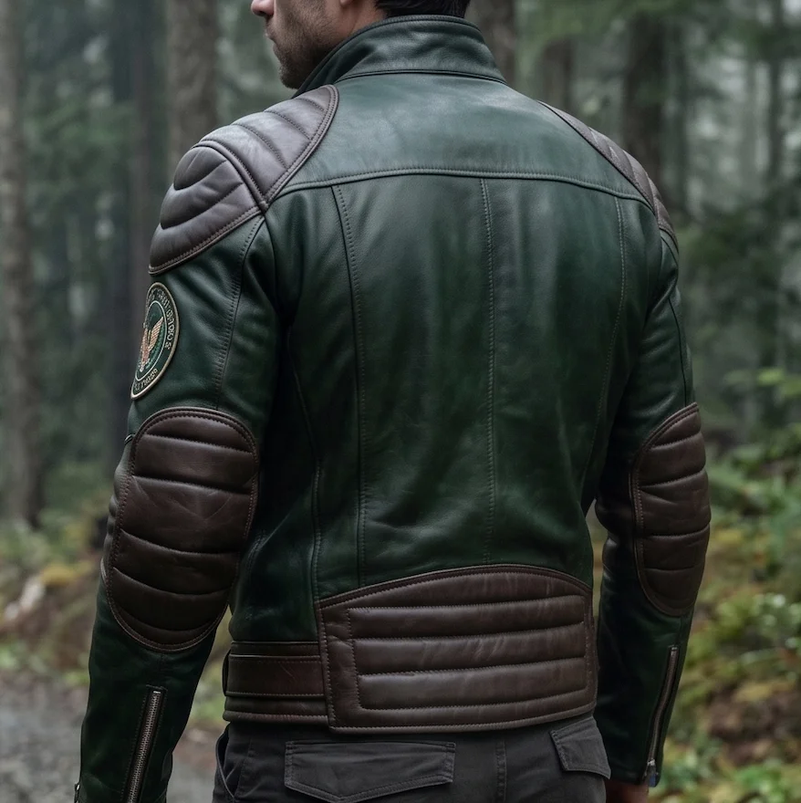 Tactical Operative Forest Green & Brown Leather Jacket - Image 3