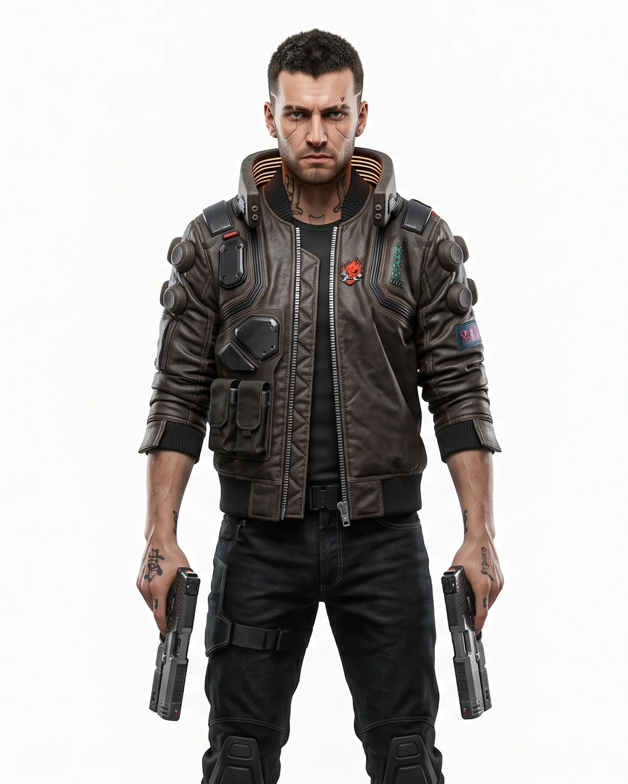 V Cyberpunk 2077 Real Leather Jacket – Brown Bomber Jacket with Samurai Back Logo