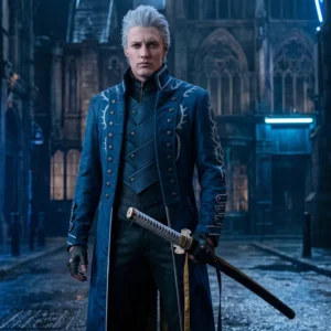 Devil May Cry Vergil Coat – Premium Blue Long Leather Trench Coat for Men