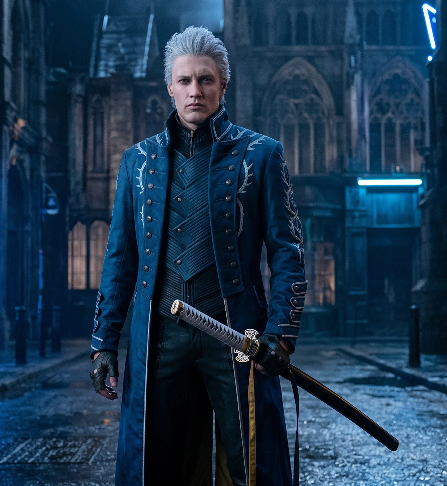 Devil May Cry Vergil Coat – Premium Blue Long Leather Trench Coat for Men