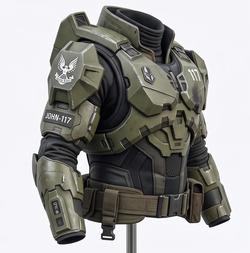 Men’s Master Chief Halo Green Tactical Armor Jacket – John 117 Military Biker Leather Jacket - Image 4