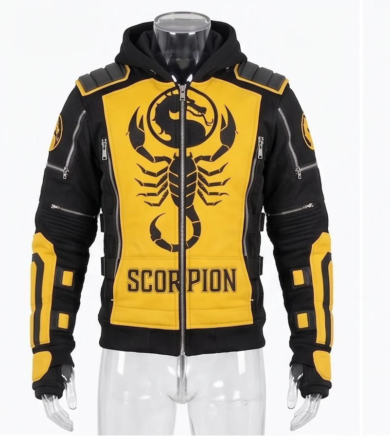 Mortal Kombat Scorpion Zip-Up Hoodie – Men’s Tactical Streetwear Jacket with Arm Armor & Dragon Logo - Image 2