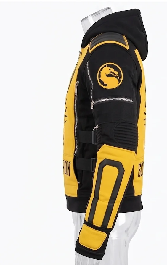 Mortal Kombat Scorpion Zip-Up Hoodie – Men’s Tactical Streetwear Jacket with Arm Armor & Dragon Logo - Image 5