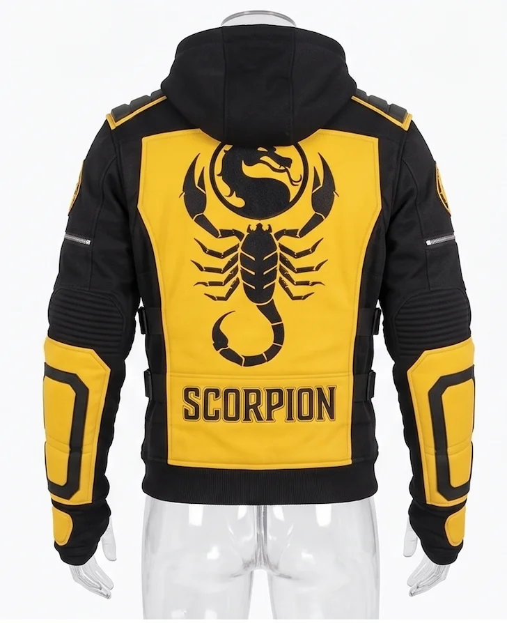 Mortal Kombat Scorpion Zip-Up Hoodie – Men’s Tactical Streetwear Jacket with Arm Armor & Dragon Logo - Image 3