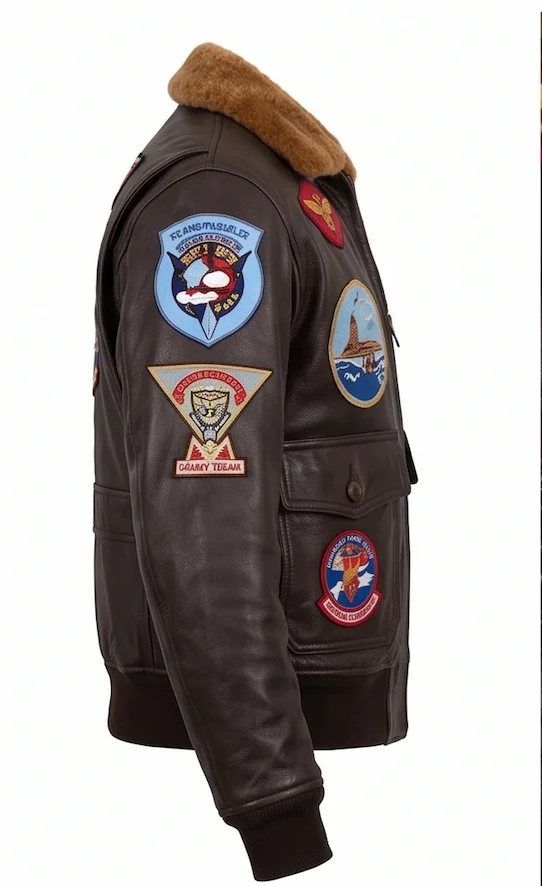 Men’s Top Gun Maverick Dark Brown Leather Bomber Jacket with Patches - Image 5