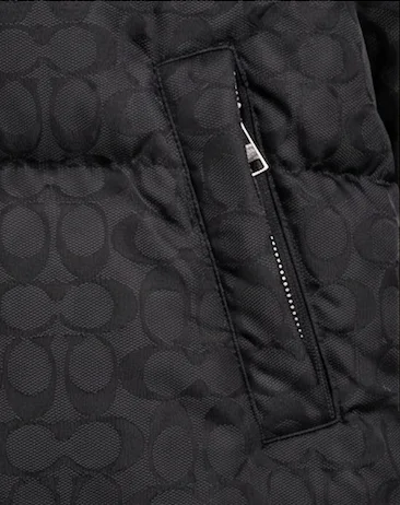 Women’s Black Monogram Puffer Jacket with Cream Shearling Collar - Image 5