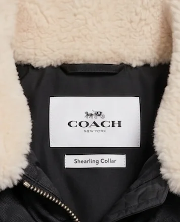 Women’s Black Monogram Puffer Jacket with Cream Shearling Collar - Image 3