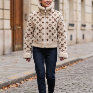 Women's Monogram Shearling Fleece Jacket – Cream & Brown