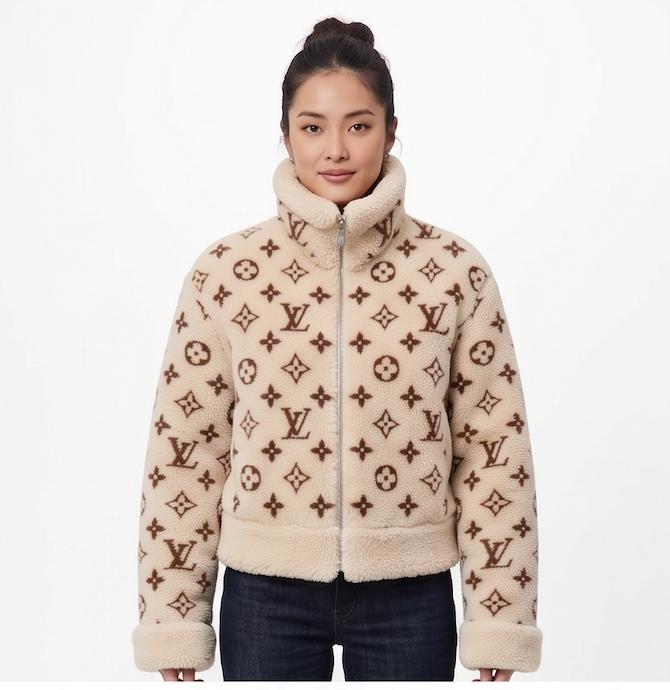 Women's Monogram Shearling Fleece Jacket – Cream & Brown - Image 2
