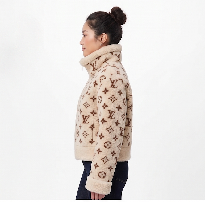 Women's Monogram Shearling Fleece Jacket – Cream & Brown - Image 5