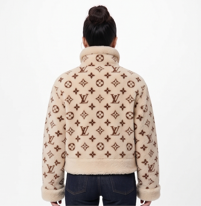Women's Monogram Shearling Fleece Jacket – Cream & Brown - Image 3