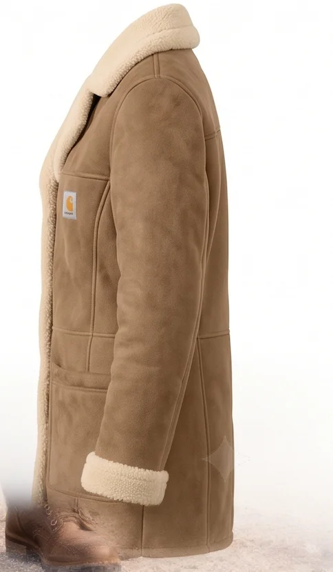 Women’s Vintage Brown Suede Shearling Coat – Mid-Length Leather Jacket - Image 4
