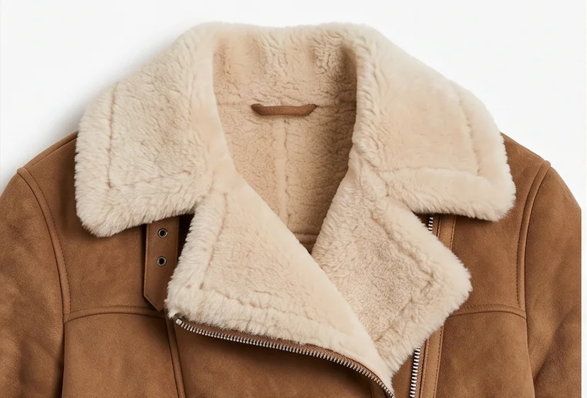 Women’s Caramel Suede Shearling Aviator Jacket - Image 5
