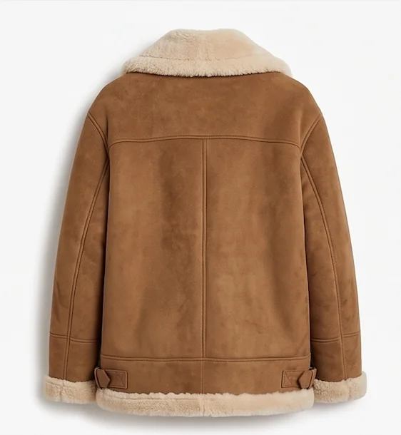 Women’s Caramel Suede Shearling Aviator Jacket - Image 3