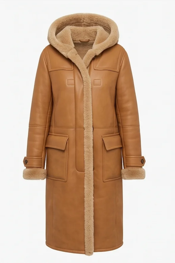 Women's Auckland Hooded Shearling Coat – Cognac Tan - Image 2