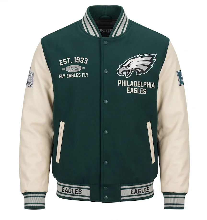 Philadelphia Eagles Vintage Varsity Jacket – Real Leather & Wool Bomber - Image 2
