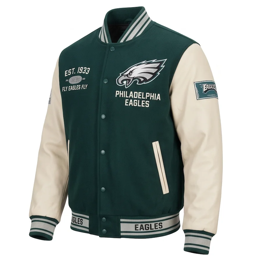 Philadelphia Eagles Vintage Varsity Jacket – Real Leather & Wool Bomber - Image 5