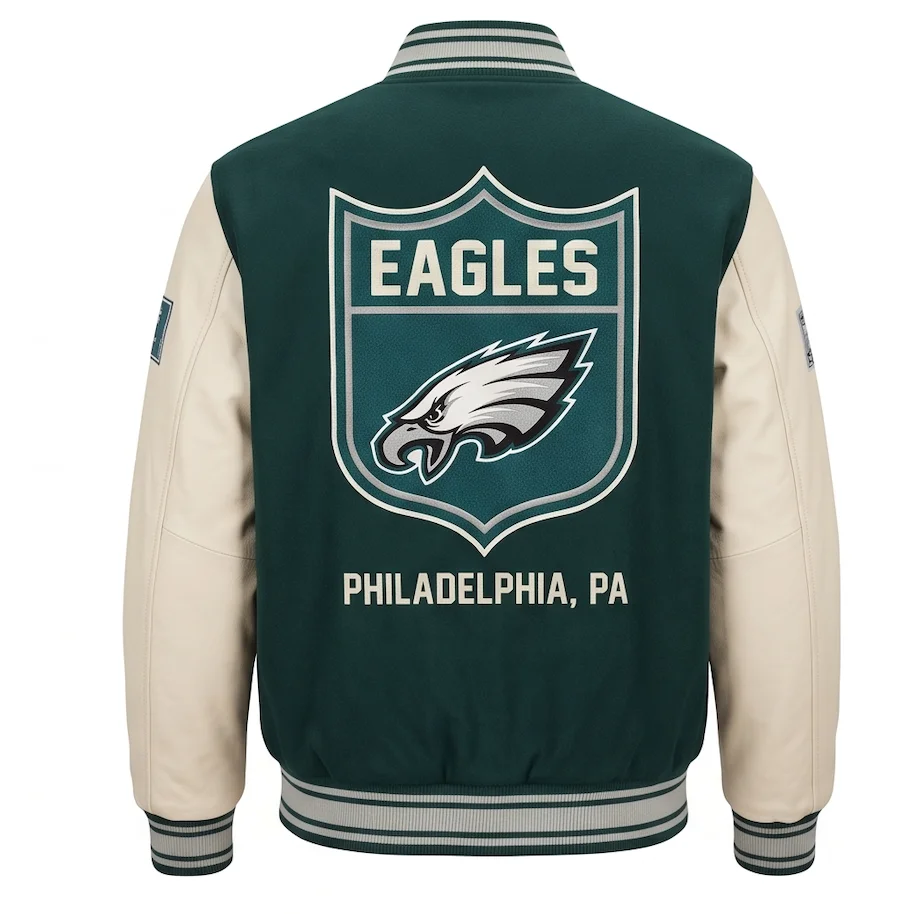 Philadelphia Eagles Vintage Varsity Jacket – Real Leather & Wool Bomber - Image 3