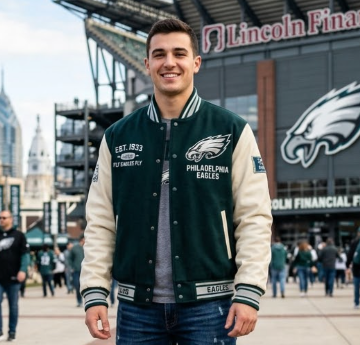 Philadelphia Eagles Vintage Varsity Jacket – Real Leather & Wool Bomber