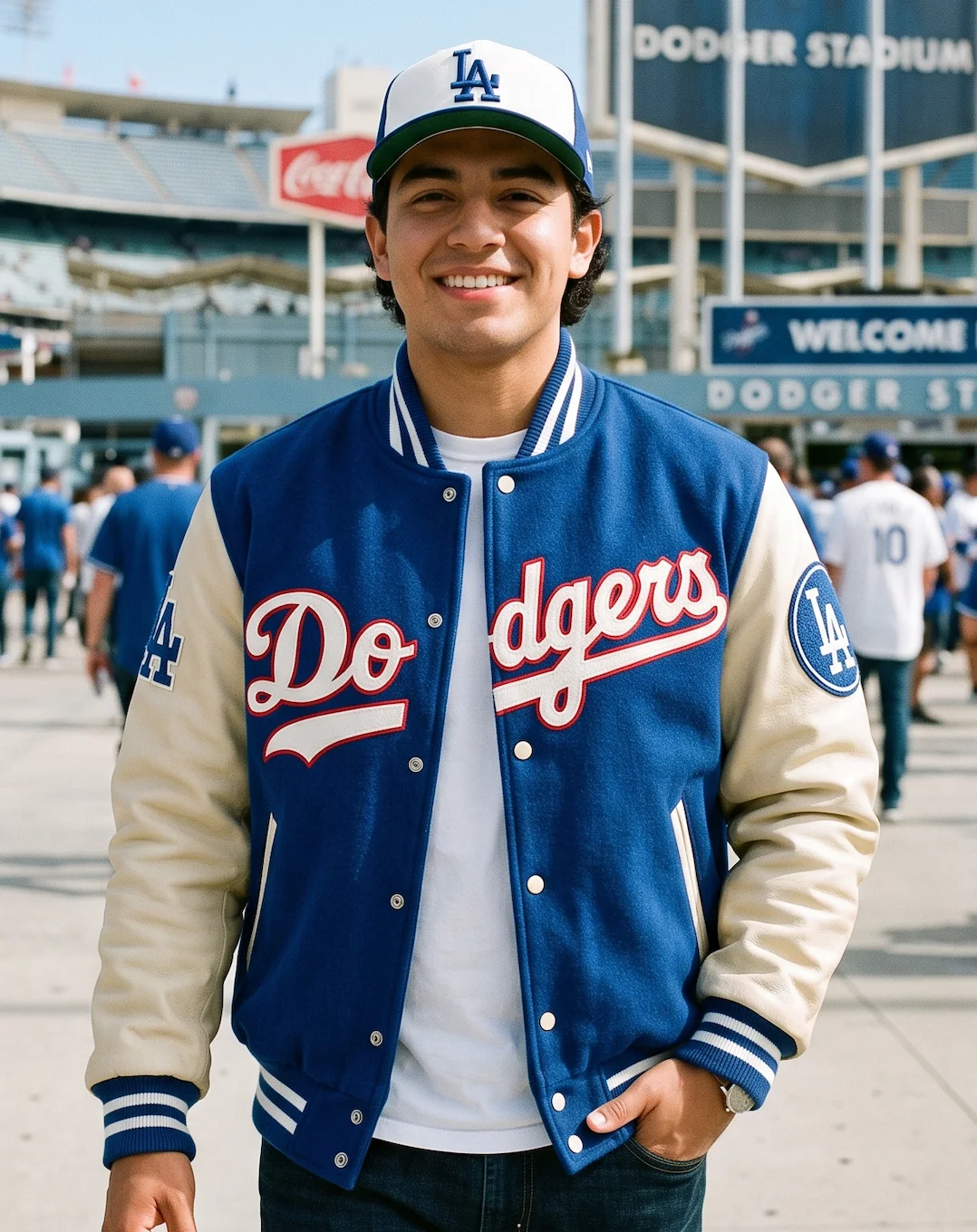 Men’s LA Dodgers Classic Varsity Jacket – Blue Wool & Real Leather Sleeves
