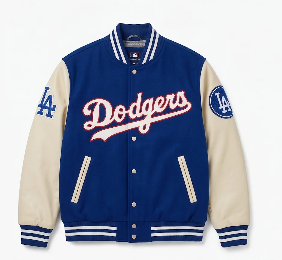 Men’s LA Dodgers Classic Varsity Jacket – Blue Wool & Real Leather Sleeves - Image 2
