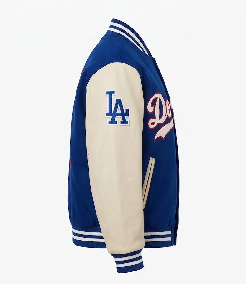 Men’s LA Dodgers Classic Varsity Jacket – Blue Wool & Real Leather Sleeves - Image 5